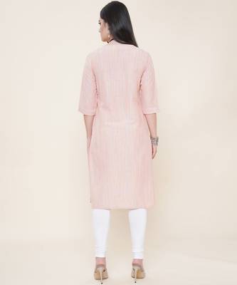 Anushil cotton dobby woven design sweetheart neck elbow sleeves knee length kurta for women's and girl's 3