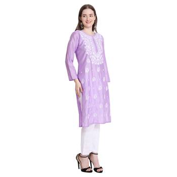 Lucknowi lavender chikan kurti and pant set 6