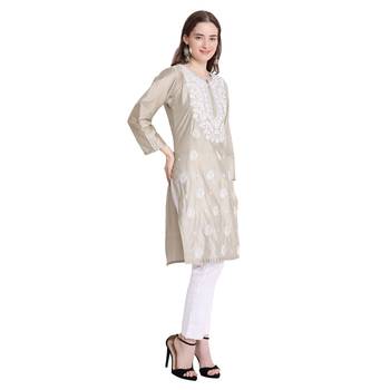 Lucknowi grey chikan kurti and pant set 5