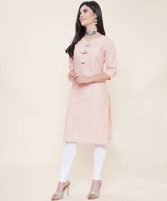 Anushil cotton dobby woven design sweetheart neck elbow sleeves knee length kurta for women's and girl's 4