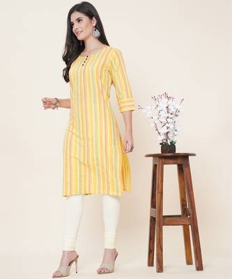Anushil cotton dobby woven design round neck elbow sleeves knee length kurta for women's and girl's 1