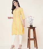 Anushil cotton dobby woven design round neck elbow sleeves knee length kurta for women's and girl's