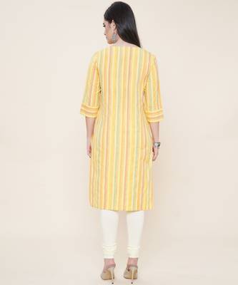 Anushil cotton dobby woven design round neck elbow sleeves knee length kurta for women's and girl's 3