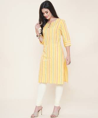 Anushil cotton dobby woven design round neck elbow sleeves knee length kurta for women's and girl's 4