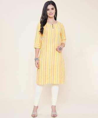 Anushil cotton dobby woven design round neck elbow sleeves knee length kurta for women's and girl's 5