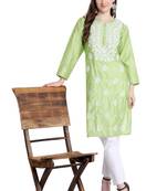 Lucknowi green chikan kurti and pant set