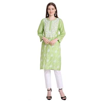 Lucknowi green chikan kurti and pant set 4
