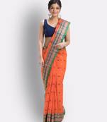 Bengal Cotton Orange Tangail Tant Saree Without Blouse