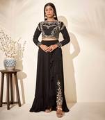 Black tussar silk and crepe drape skirt set