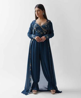 Teal blue georgette jumpsuit 1