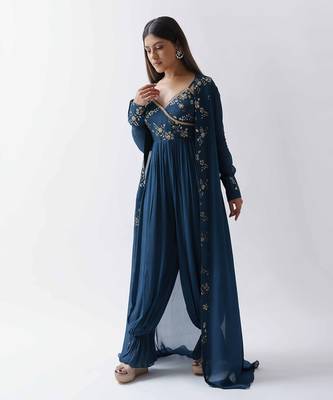Teal blue georgette jumpsuit 2
