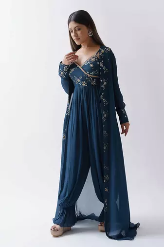 Teal blue georgette jumpsuit