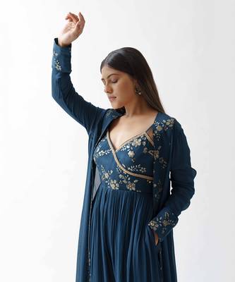Teal blue georgette jumpsuit 4