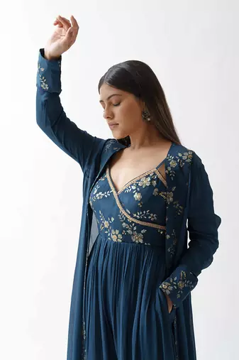 Teal blue georgette jumpsuit