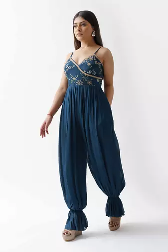 Teal blue georgette jumpsuit