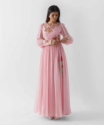 Blush pink satin silk and georgette crepe dress 1