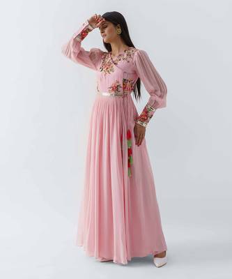 Blush pink satin silk and georgette crepe dress 2