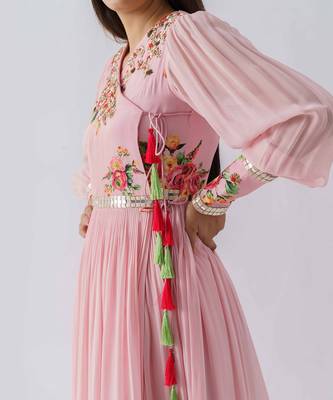 Blush pink satin silk and georgette crepe dress 3