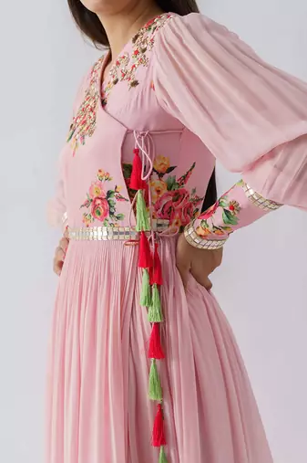 Blush pink satin silk and georgette crepe dress