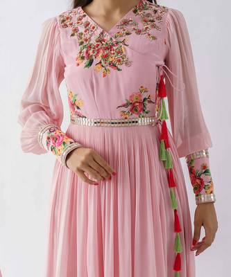 Blush pink satin silk and georgette crepe dress 4