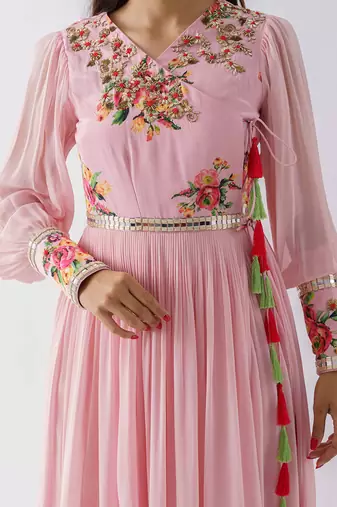Blush pink satin silk and georgette crepe dress