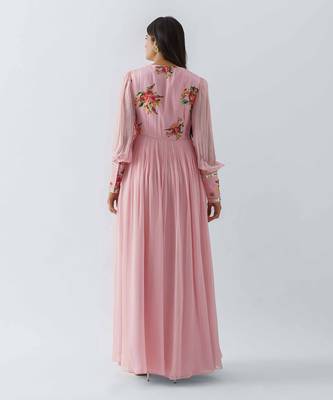 Blush pink satin silk and georgette crepe dress 5