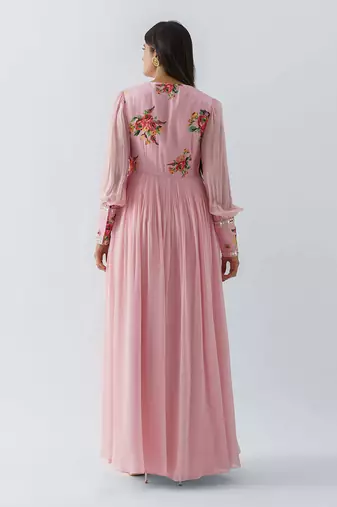 Blush pink satin silk and georgette crepe dress