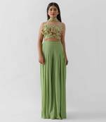 Green georgette crepe flared pant set
