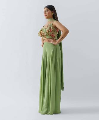 Green georgette crepe flared pant set 2