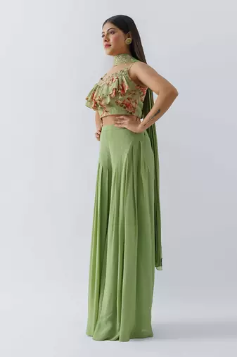 Green georgette crepe flared pant set