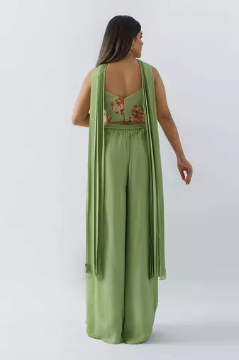 Green georgette crepe flared pant set