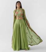 Green crepe flared jacket set