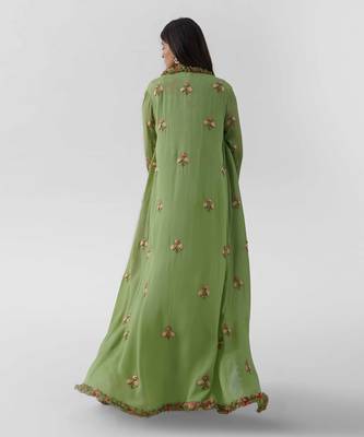 Green crepe flared jacket set 2