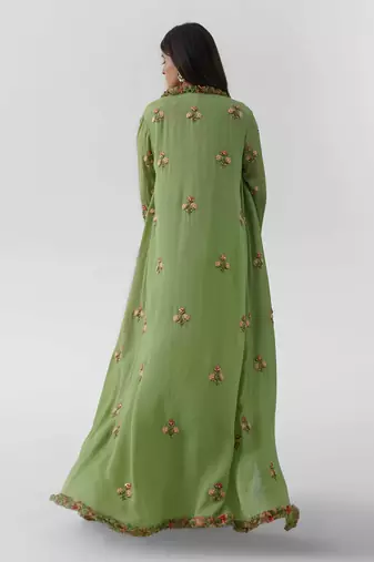 Green crepe flared jacket set