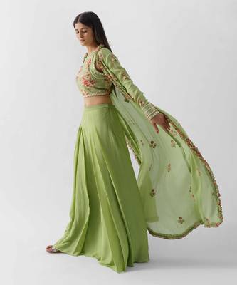 Green crepe flared jacket set 3