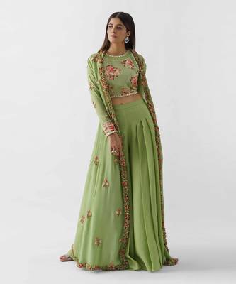 Green crepe flared jacket set 4