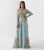 Light blue georgette flared pant jacket set