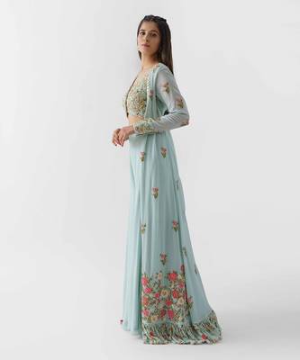 Light blue georgette flared pant jacket set 2