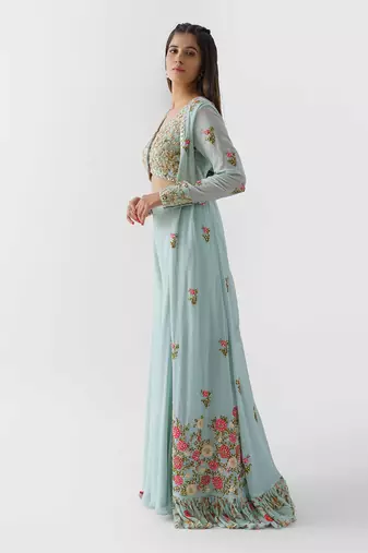 Light blue georgette flared pant jacket set