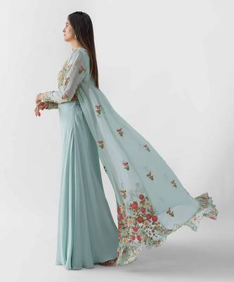 Light blue georgette flared pant jacket set 3