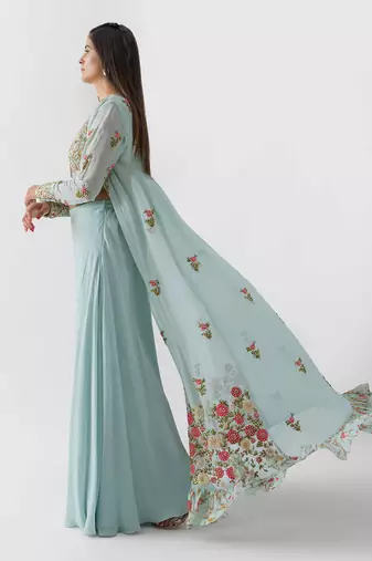 Light blue georgette flared pant jacket set