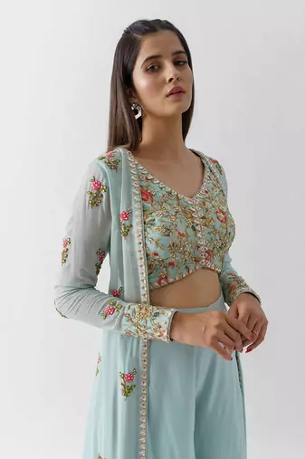 Light blue georgette flared pant jacket set