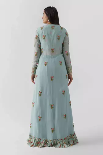Light blue georgette flared pant jacket set