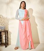 Sea green and pink drape dress