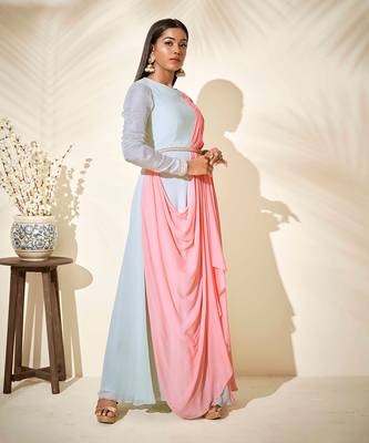 Sea green and pink drape dress 2