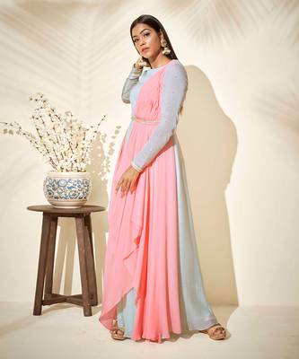 Sea green and pink drape dress 3