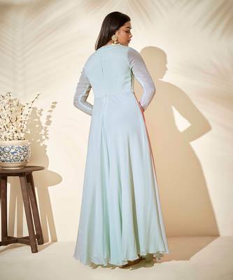 Sea green and pink drape dress 4
