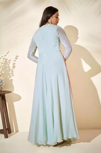 Sea green and pink drape dress