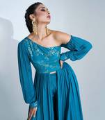 Blue georgette crepe flared pant