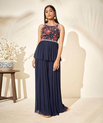 Navy flared pant set 1